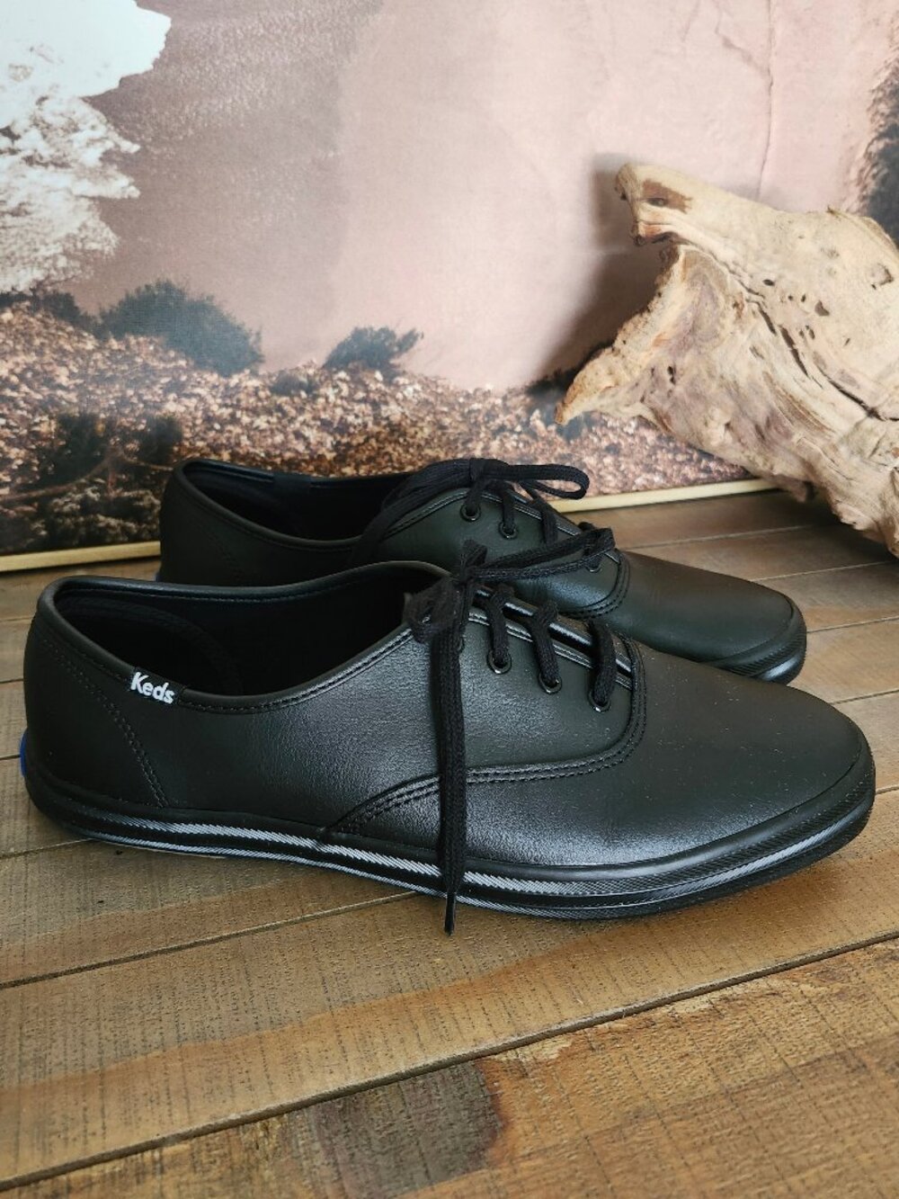 KEDS NWOT Champion Originals Black Leather Lace-Up Classic Sneaker Retro 9